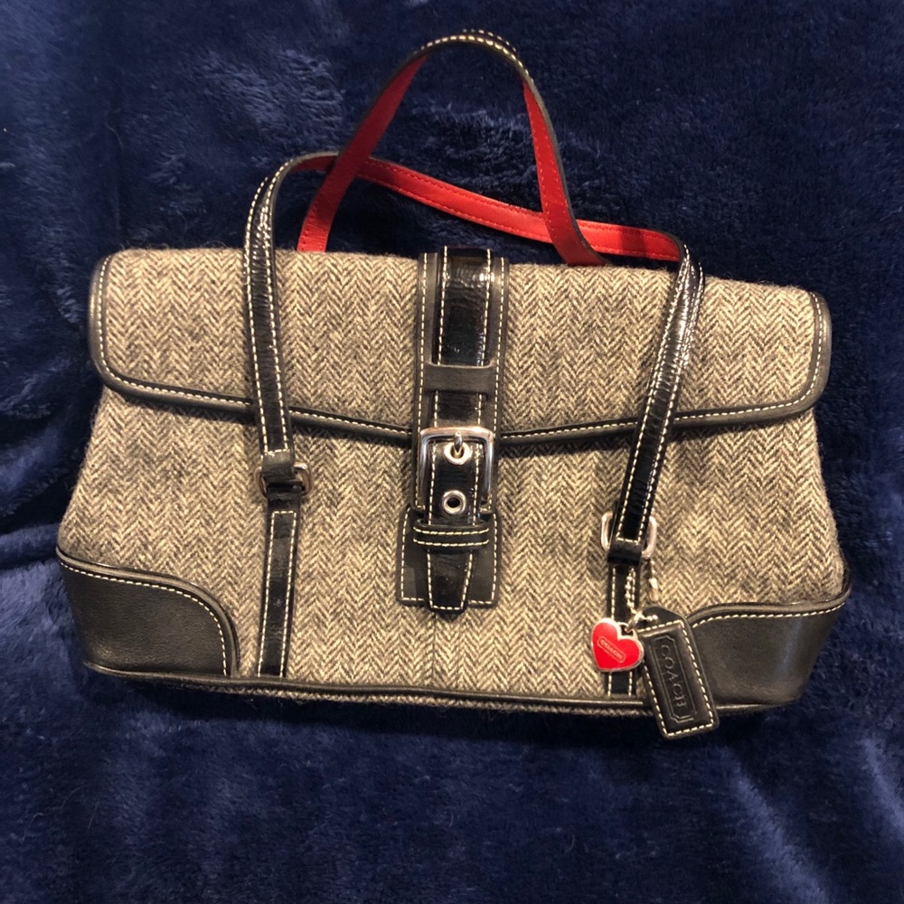 Vintage Houndstooth Black Leather Coach Purse